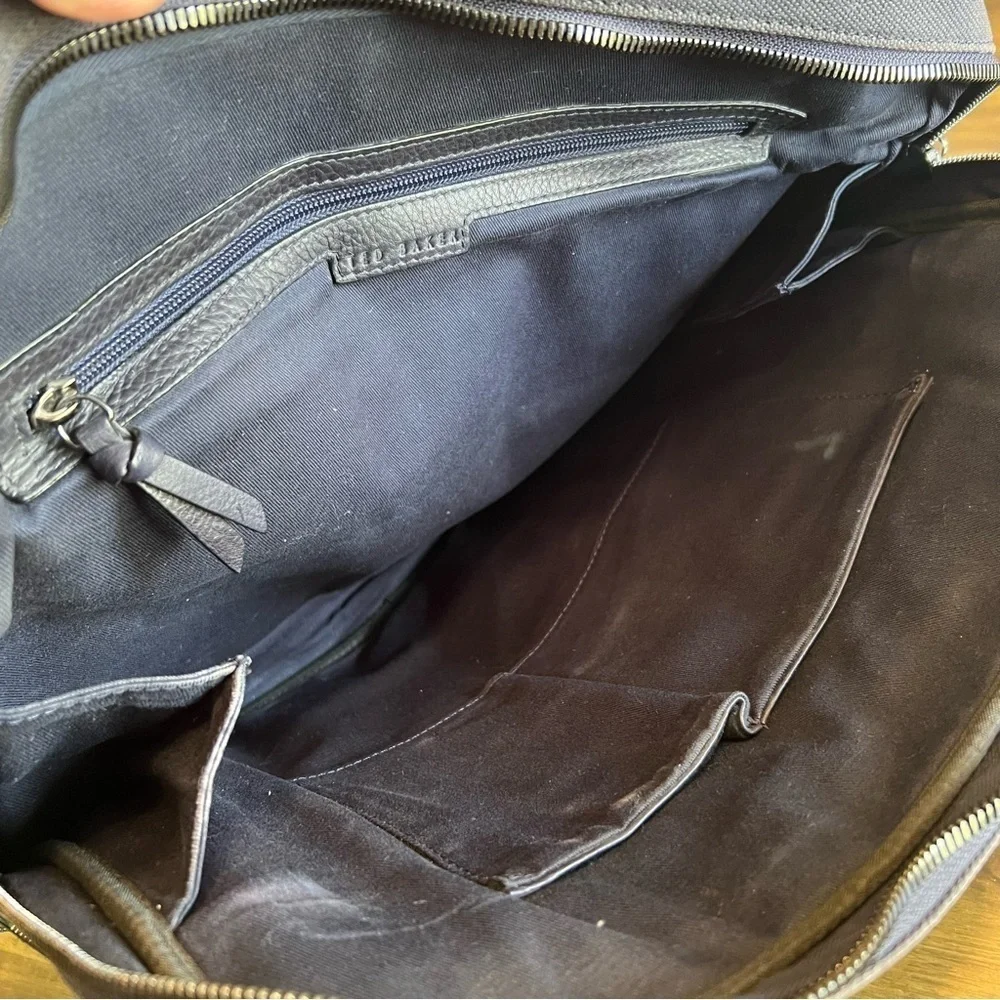 Ted Baker Navy Blue Laptop Bag Case Travel Luggage Padded Double Zipper Leather
